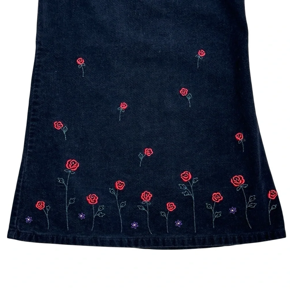 Vintage Osh Kosh B’gosh Black Corduroy Rose Print Sleeveless Dress Girls 5